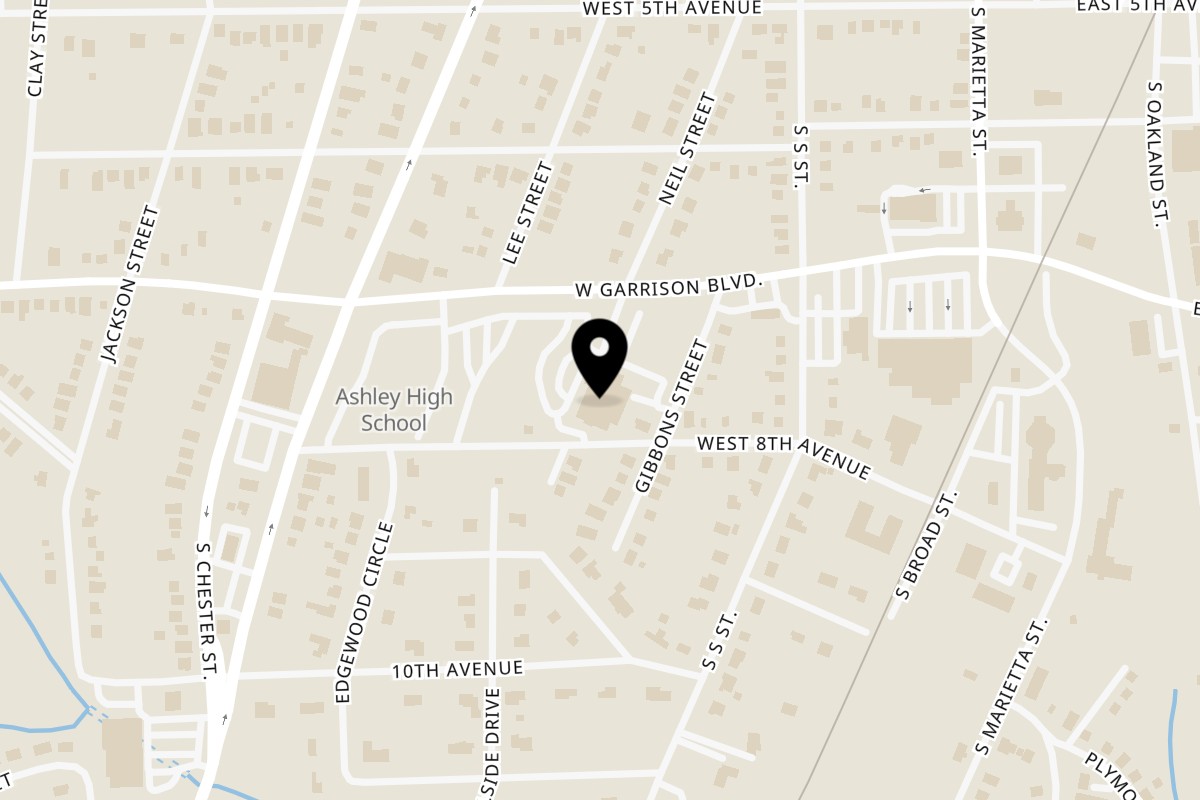 Map showing the location of Lotus Chophouse & Sushi Bar on 245 W Garrison Blvd in Gastonia